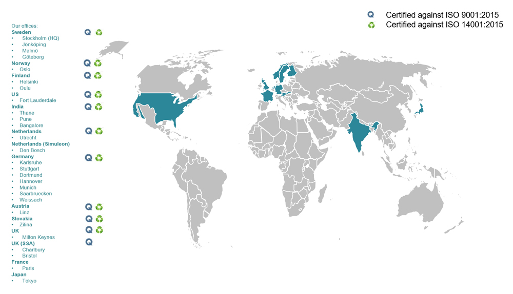 TECHNIA Global ISO Certification Map